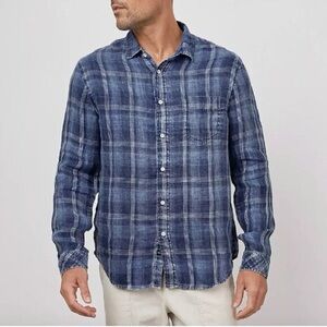 Men’s Size Medium 100% Linen Rails Indigo Havana Button Down Short Sleeve Shirt